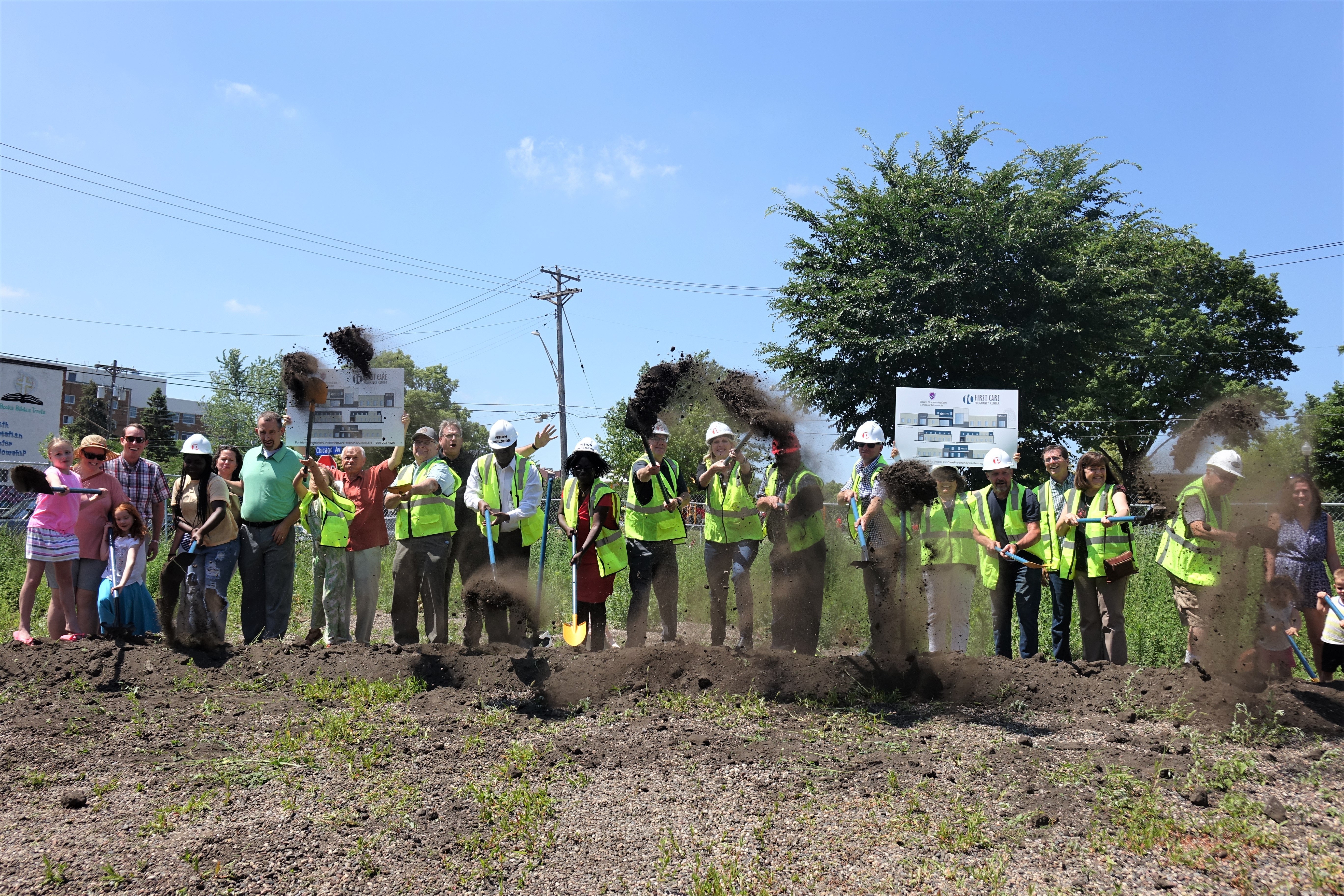 Staff, supporters, and community members ceremonially broke ground at the future site of First Care Pregnancy Center in the Phillips community of South Minneapolis.