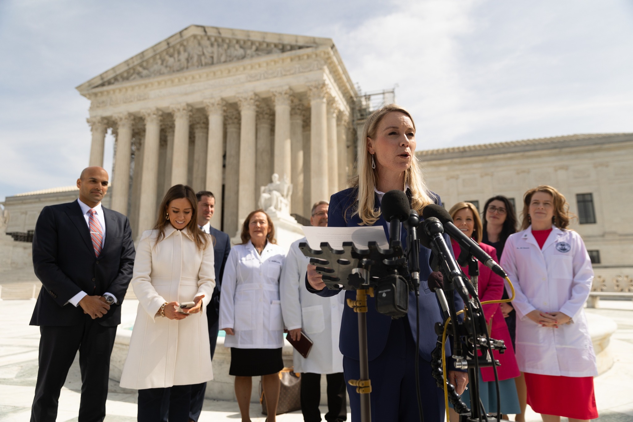 ADF Senior Counsel Erin Hawley and representatives of ADF and the Alliance for Hippocratic Medicine in front of the U.S. SUpreme COurt/Photo credit: ADF